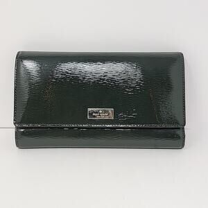 Kate Spade New York Bixby Place Neda Shiny Leather Wallet Trifold Hunter Green